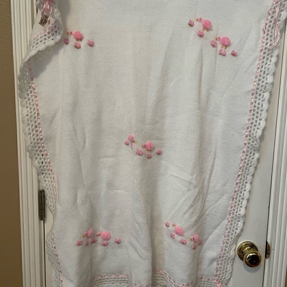 Nordstrom Made in Italy Handmade White and Pink Acrylic Baby Blanket 32x38